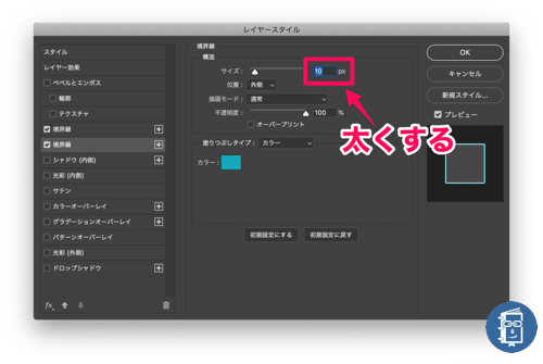 外側の縁どり枠を太くする